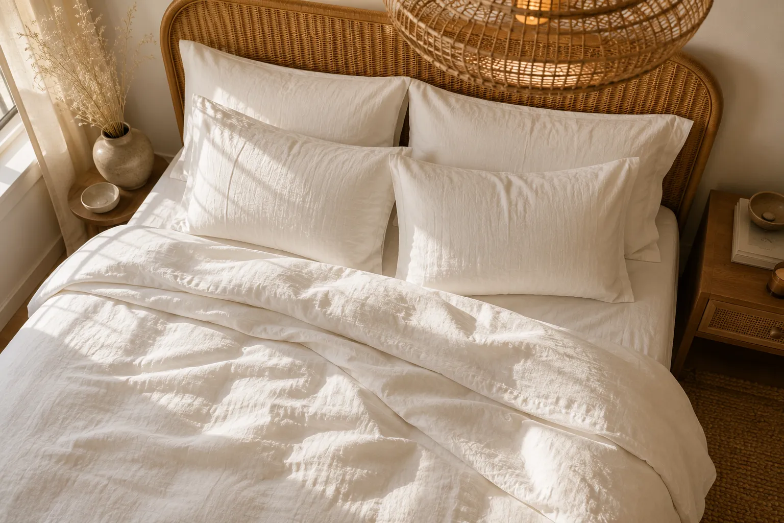 White 3-piece duvet cover set styled on a bed for a calm, sensory-friendly bedroom.