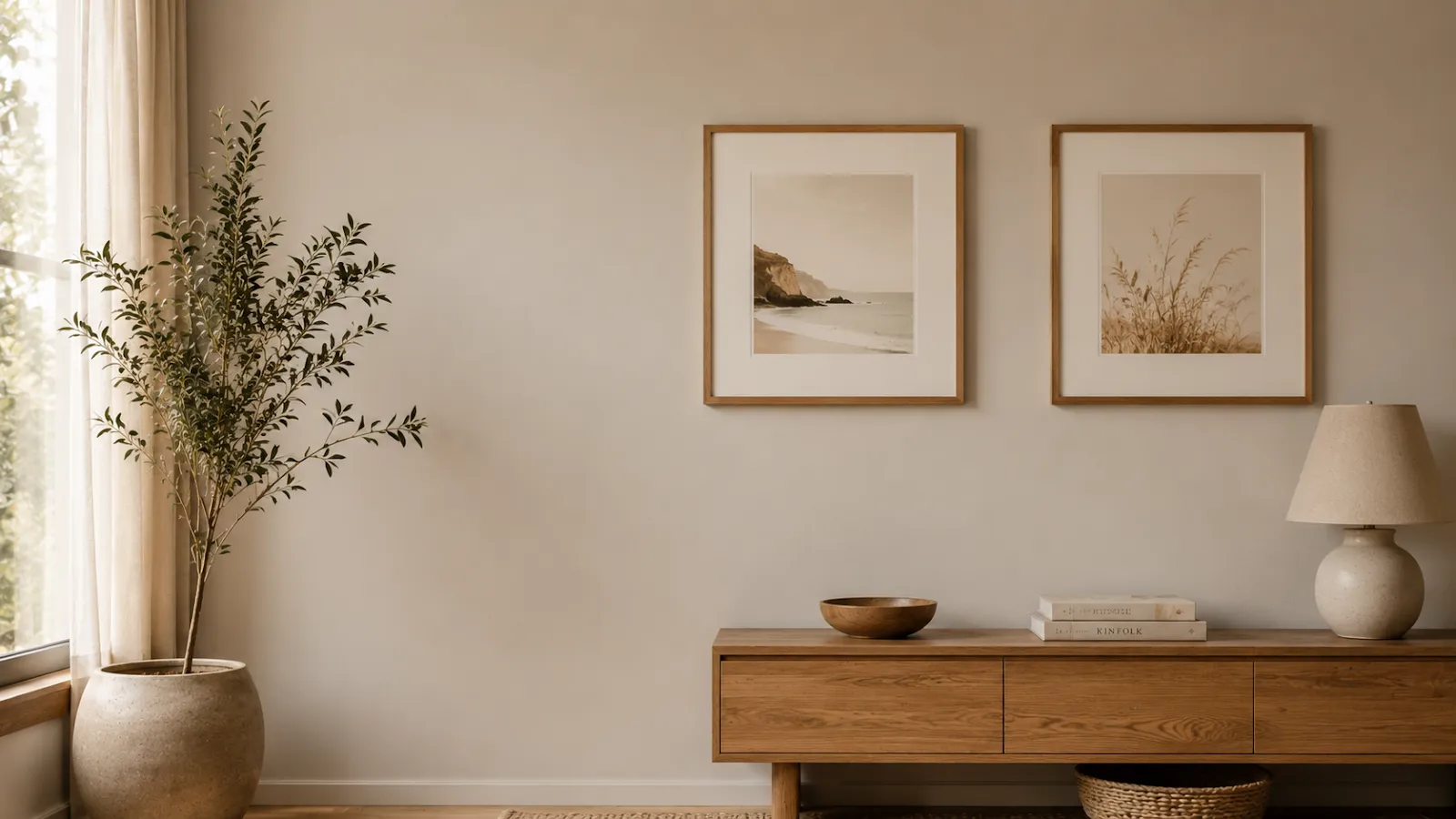 Minimalist gallery wall with two matching frames and calm neutral styling