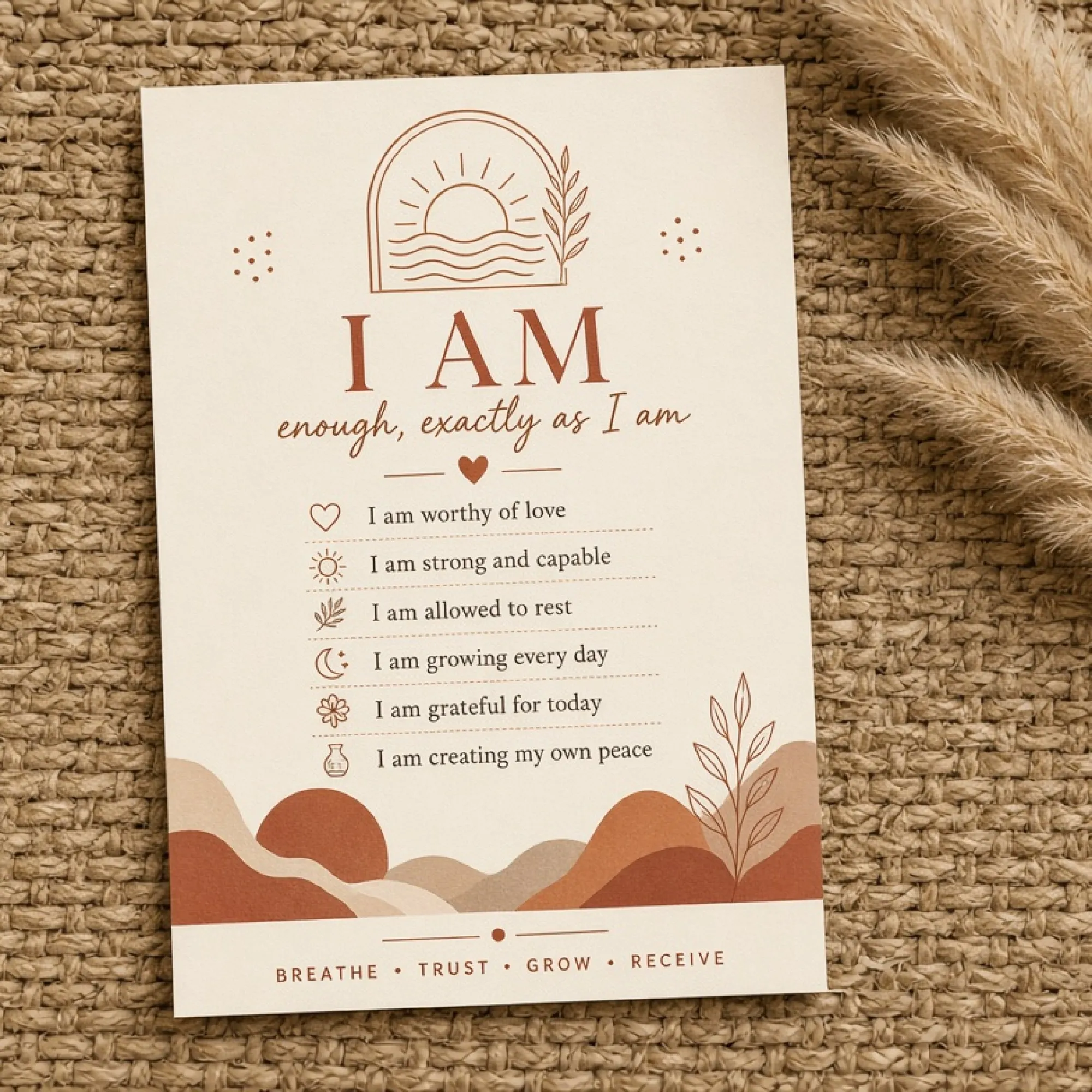 Calm Home Boho Affirmation Print Set printable mockup