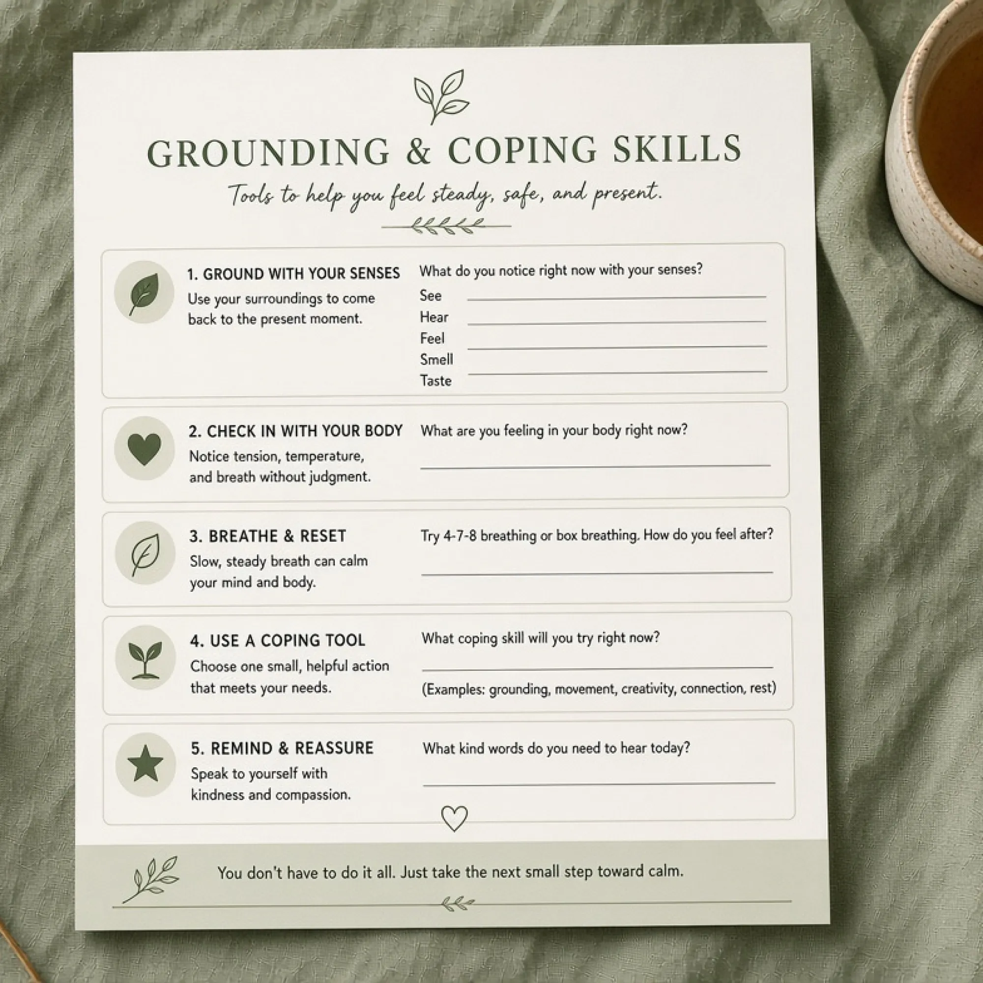 Calm Home Grounding & Coping Skills Print Set printable mockup