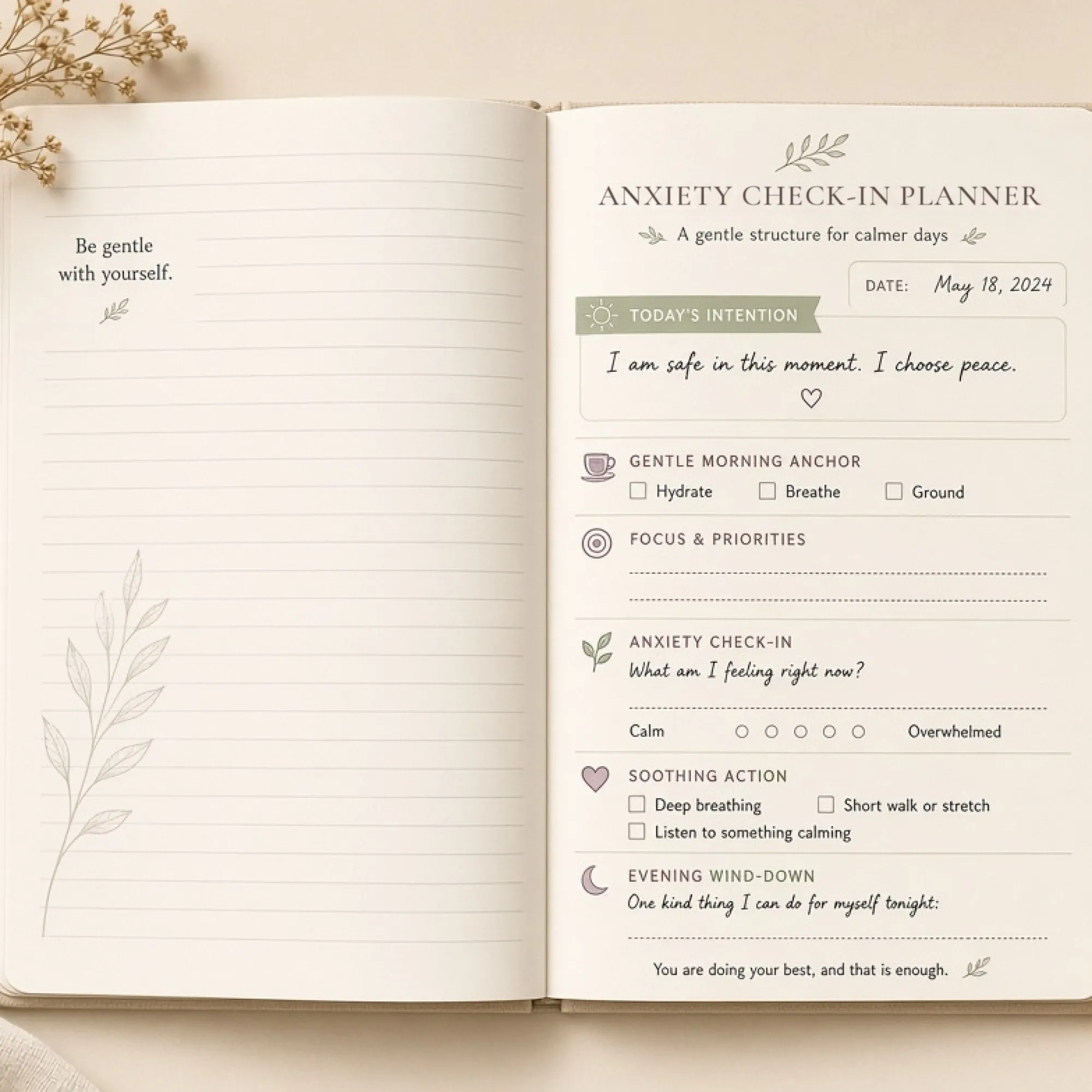 Calm Mind Anxiety Relief Planner printable mockup