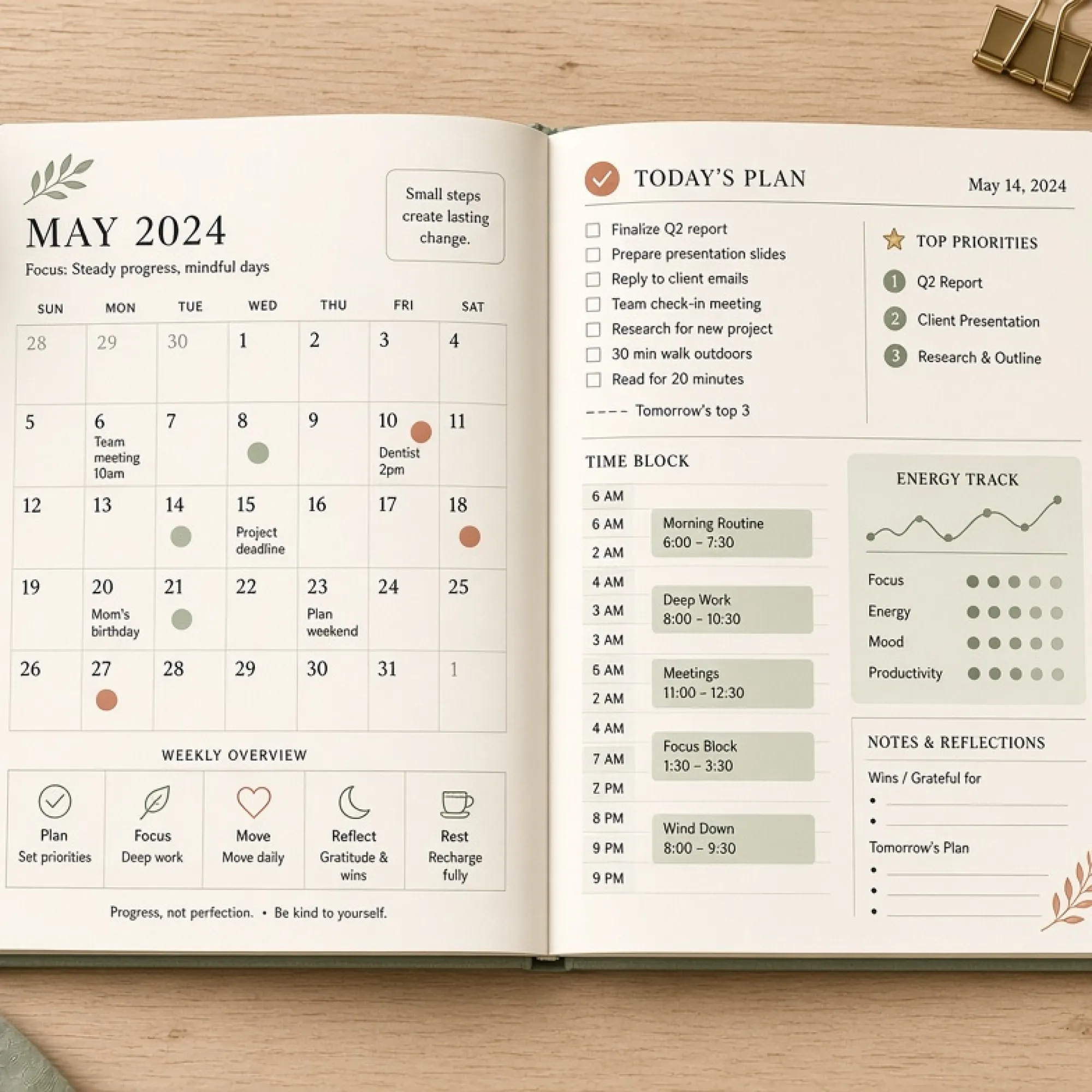 Calm Mind Daily Planner printable mockup
