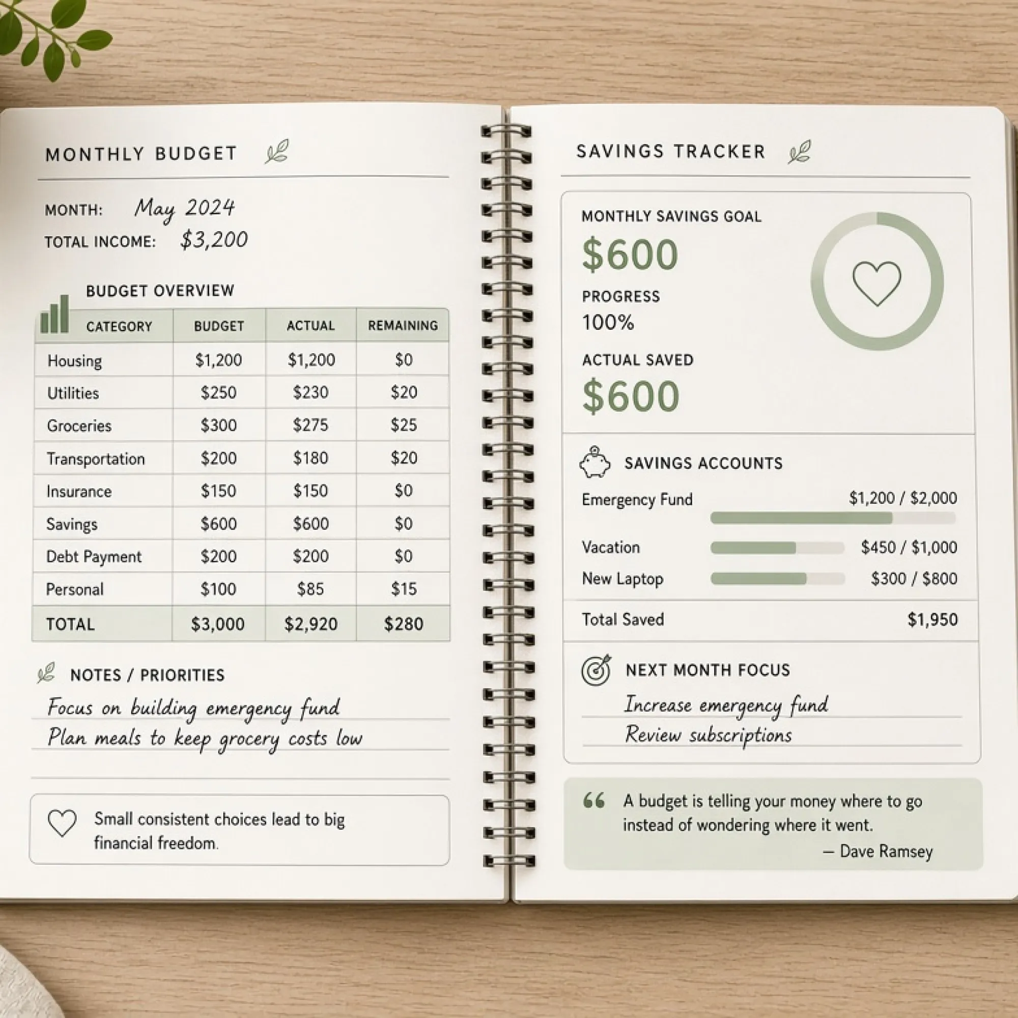 Calm Money Budget & Savings Planner printable mockup