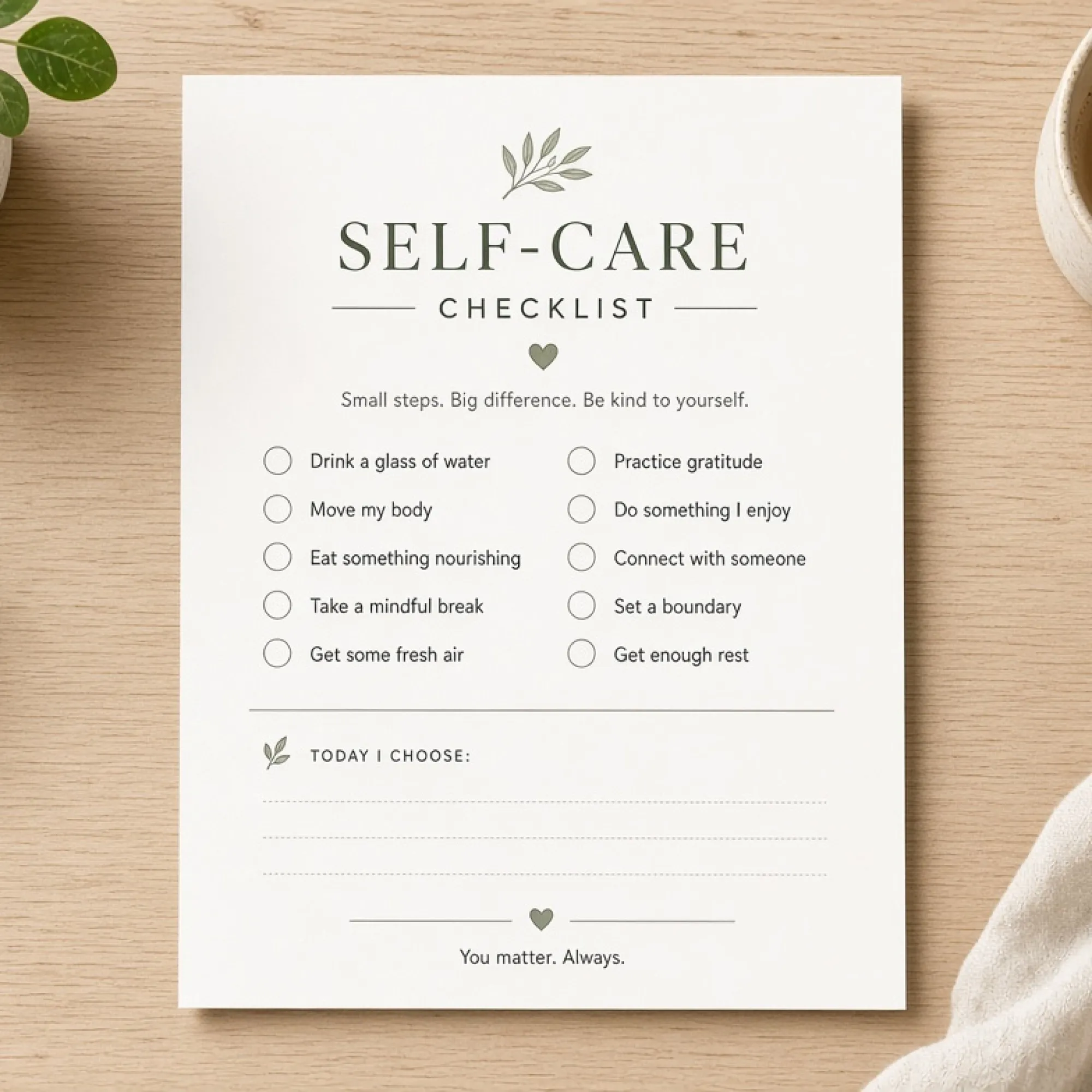 Self Care Checklist printable mockup