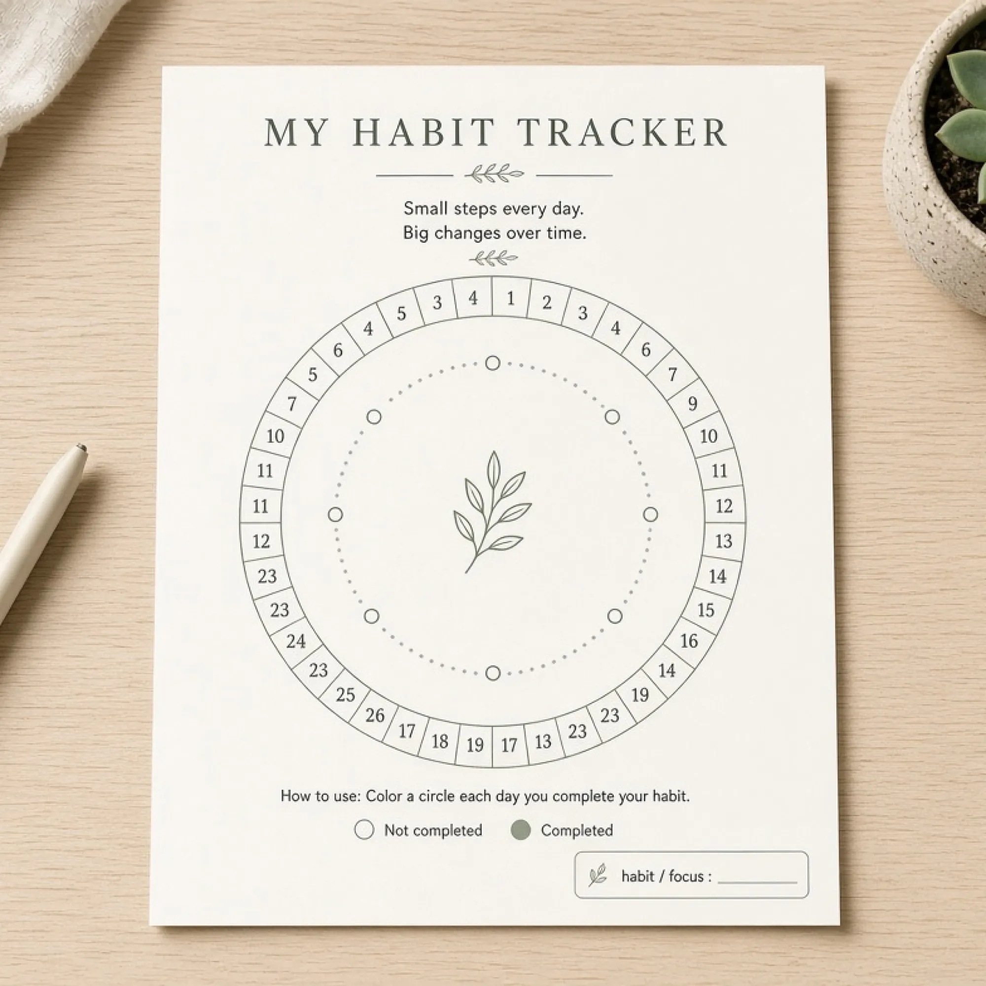 Wellness Habit Tracker Wheel printable mockup